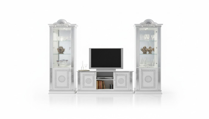 Wohnzimmerset Wohnwand Vitrine Kommode Tisch RTV Vitrinen Komplett 3tlg Set Neu
