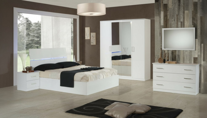 Design Schlafzimmer 6 tlg. Komplettes Set Bett Nachttisch Kommode Spiegel Holz