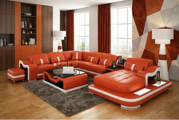 U Form Sofa Couch Polster Garnitur Wohnlandschaft Ecksofa Leder