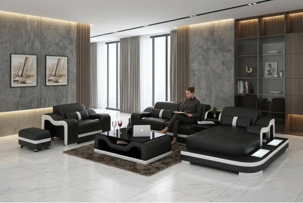 Wohnlandschaft Ecksofa L-Form Sessel Set Garnitur Deko Modern Sofa Leder