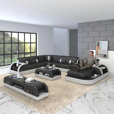U Form Sofa Couch Polster Garnitur Ecksofa Wohnlandschaft Design Leder