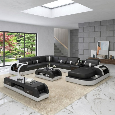 U Form Sofa Couch Polster Garnitur Ecksofa Wohnlandschaft Design Leder
