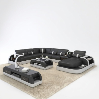 U Form Sofa Couch Polster Garnitur Ecksofa Wohnlandschaft Design Leder