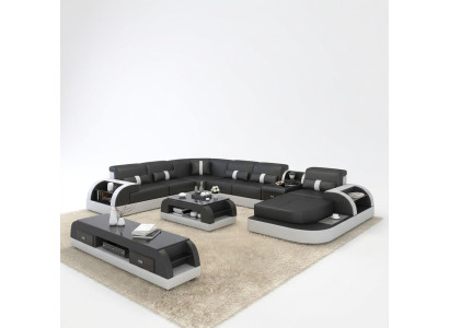 U Form Sofa Couch Polster Garnitur Ecksofa Wohnlandschaft Design Leder