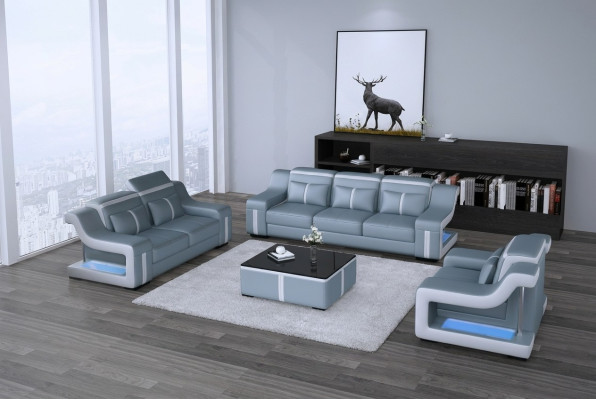 Ledersofa Textil Stoff 3 Sitzer Couch Designer Sitz Polster Garnitur Grau Neu