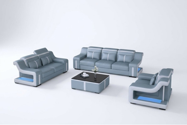 Ledersofa Textil Stoff 3 Sitzer Couch Designer Sitz Polster Garnitur Grau Neu