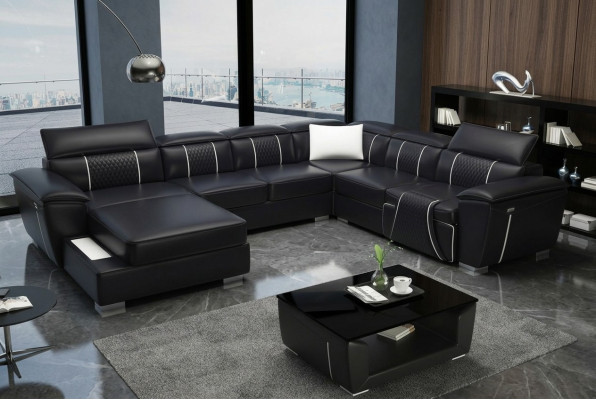 U Form Ecksofa Sofa Couch Polster Garnitur Leder Textil Stoff