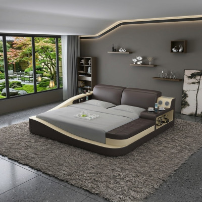 Luxus Schlafzimmer Bett Polster Design Leder Doppel Hotel Betten Textil