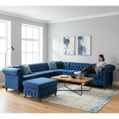 Luxus Chesterfield Designer Couchen Leder Sofa Textil Stoff xxl big couchen 3tlg