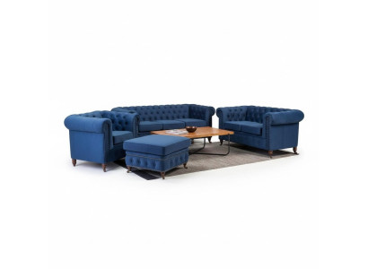 Luxus Chesterfield Designer Couchen Leder Sofa Textil Stoff xxl big couchen 3tlg