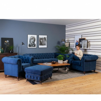Sofagarnitur 3+1 Sitzer Sofas Couch Polster Blaue Garnitur Klassische Couchen