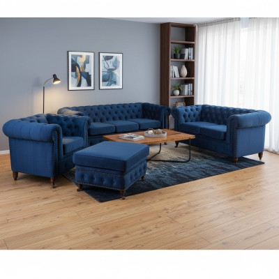 Sofagarnitur 3+1 Sitzer Sofas Couch Polster Blaue Garnitur Klassische Couchen
