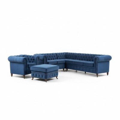 Sofagarnitur 3+1 Sitzer Sofas Couch Polster Blaue Garnitur Klassische Couchen