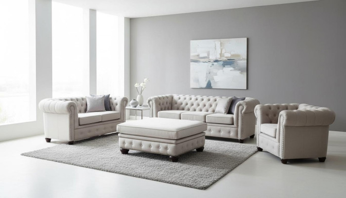 Chesterfield Sofagarnitur Couch Set 321+Hocker Sitz Polster Garnituren Textil