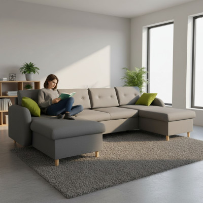 Design Ecksofa U-form Bettfunktion Couch Leder Textil Sofas Schlafsofa