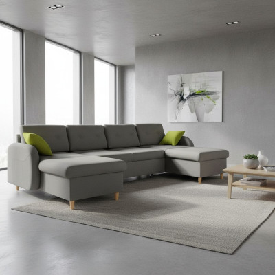 Design Ecksofa U-form Bettfunktion Couch Leder Textil Sofas Schlafsofa