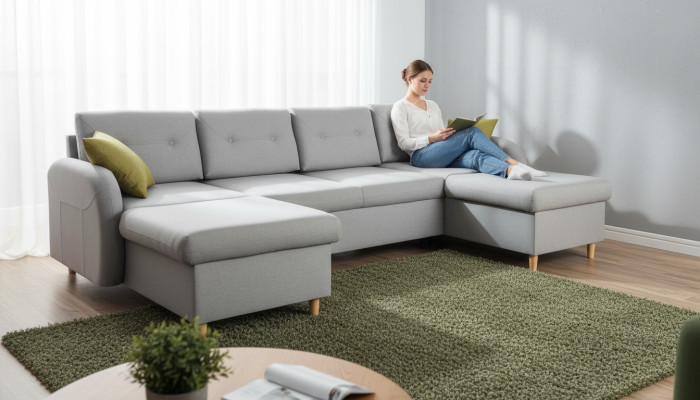 Wohnlandschaft Ecksofa Stoff U-Form Bettfunktion Couch Design Deko Polster