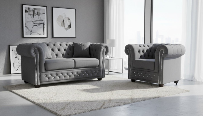 Chesterfield Sofagarnitur 2+1 Sitzer Design Couch Polster Sofa Garnitur Set Neu