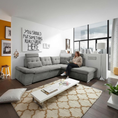Design Ecksofa L-Form Sofa Couch Bettfunktion Polster Schlafsofa Textil
