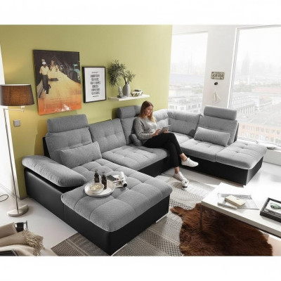 Ecksofa Stoff U-Form Bettfunktion Couch Design Polster Textil Leder Eck