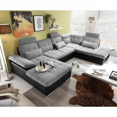 Ecksofa Stoff U-Form Bettfunktion Couch Design Polster Textil Leder Eck