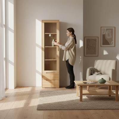 Massive Vitrine Echte Handarbeit Vollholz Schrank Holz Schränke Glas Vitrinen