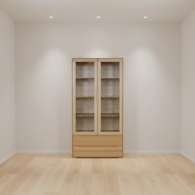 Klassischer Vitrinen Schrank Vitrine Handarbeit Vollholz Schrank Holz Schränke