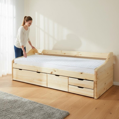 Holzbett Echtes Holz Bett Betten Schlafzimmer Hotel 90x200 Stil Massive Möbel
