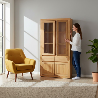Moderne Vitrine Vitrinen Schrank Handarbeit Vollholz Schränke Massiv Holz Eiche