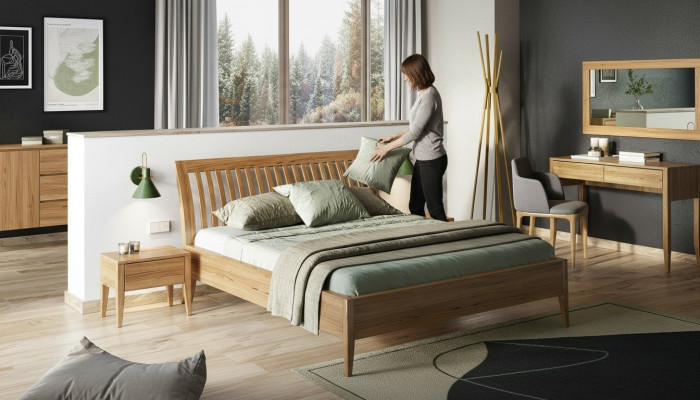 Schlafzimmer 3tlg. Set Bett Massivholz Möbel Nachttische 2x Betten Echtes Holz