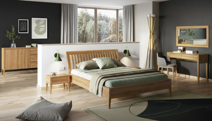Schlafzimmer 3tlg. Set Bett Massivholz Möbel Nachttische 2x Betten Echtes Holz