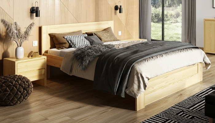 Schlafzimmer 3tlg. Set Echtes Holz Bett mit 2x Nachttische 180x200cm Massivholz