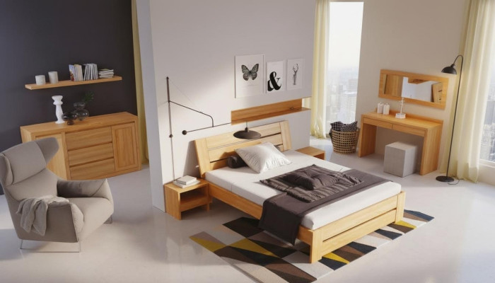 Schlafzimmer Möbel 3tlg. Set Bett Massivholz Nachttische 2x Echtes Holz