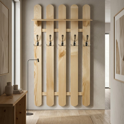 Kleiderschrank Wandschrank mit 7 Haken, Wandpaneel Korridor Echtholz