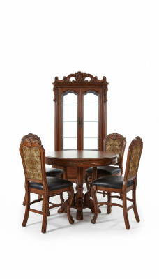 Runder Esszimmer + 4 Stühle Stuhl Set Deko Garnitur Rund Tisch Holz Tische