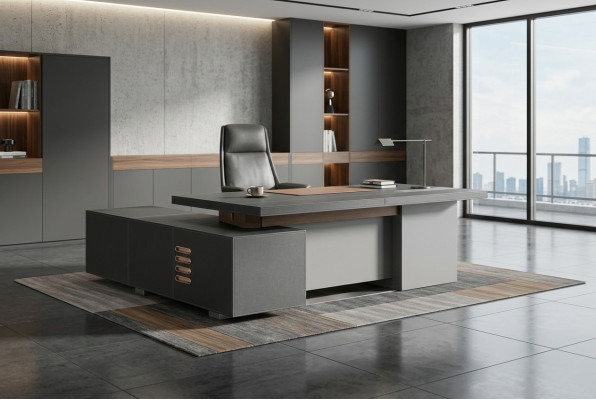 Design Büro Möbel Einrichtung Schreibtisch Eck Tisch Boss Leder Holz