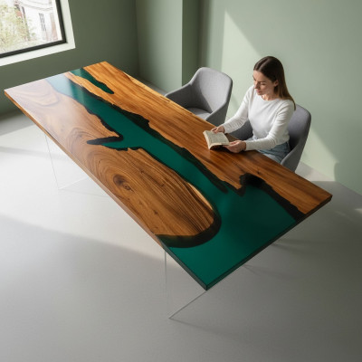Epoxid harz esstisch echtes holz massive möbel wasserfall deko epoxy tisch