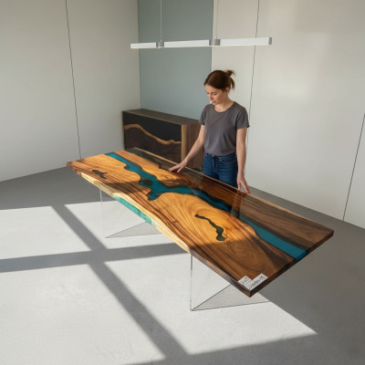 Epoxid harz esstisch echtes holz massive möbel deko wasserfall epoxy tisch