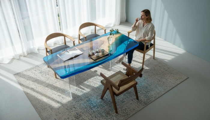Esstisch Blue River Table Echtes Holz 200x90 Tische Epoxidharz Neu