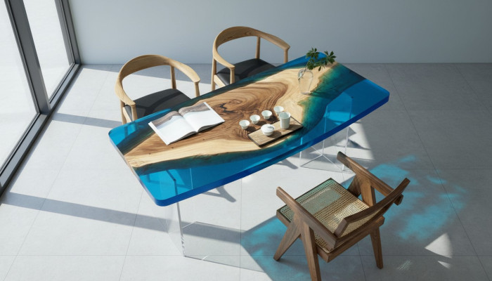 Esstisch Blue River Table Echtes Holz 200x90 Tische Epoxidharz Neu