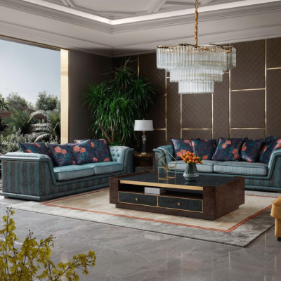 Dreisitzer Couch Polster Design Sofa Moderner 3er Sofas Zimmer Möbel Blau Sitz