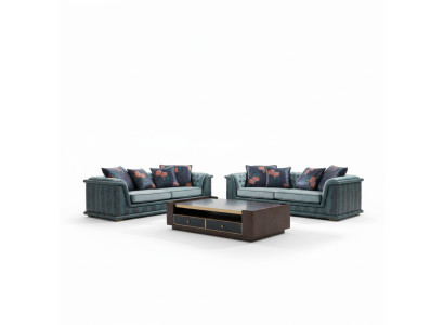 Dreisitzer Couch Polster Design Sofa Moderner 3er Sofas Zimmer Möbel Blau Sitz