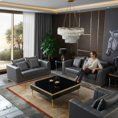Luxus Möbel Sofagarnitur Couch Sofa Polster 3 2 1 Sitzer mit Couchtisch