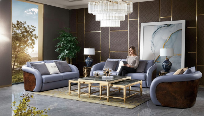Luxus Wohnzimmer Möbel Sofagarnitur Ledersofa Couch Polster Set Design
