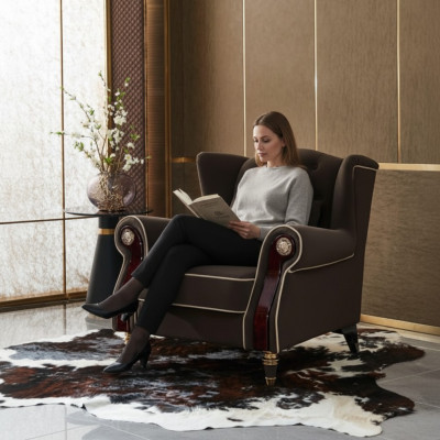 Edler Design Chesterfield Polster Sessel Fernseh Sitz Club Lounge Textil Luxus