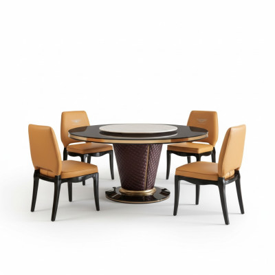 Luxus Designer Esszimmer mit Runden Esstisch & 6 x Lehn Stühle Metall