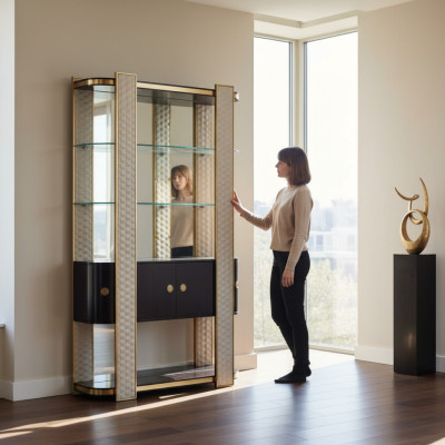 Designer Vitrine Holz Schrank Schränke Wohnzimmer Regale Büro Regale Glasschrank