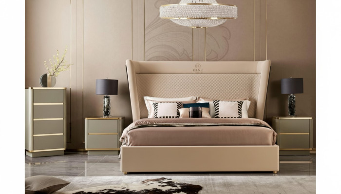 Designer Schlafzimmer Bett 2x Nachttische Kommode 4tlg. Set Neu