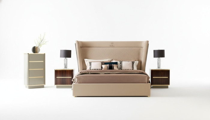Designer Schlafzimmer Bett 2x Nachttische Kommode 4tlg. Set Neu