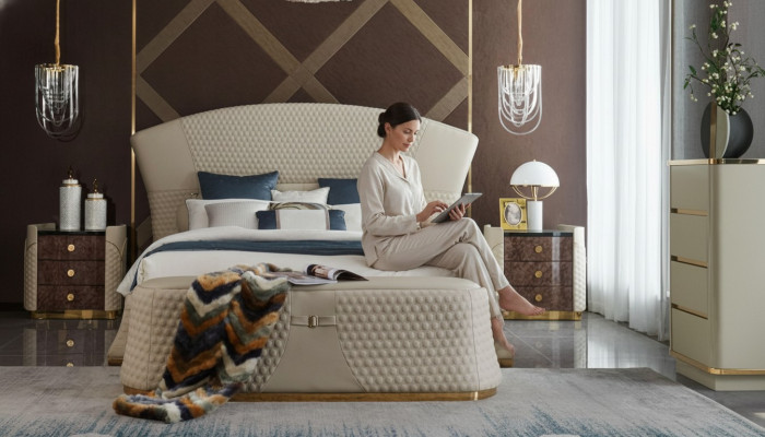 Schlafzimmer Bett Hocker 2x Nachttisch Komplette Sets Leder Möbel